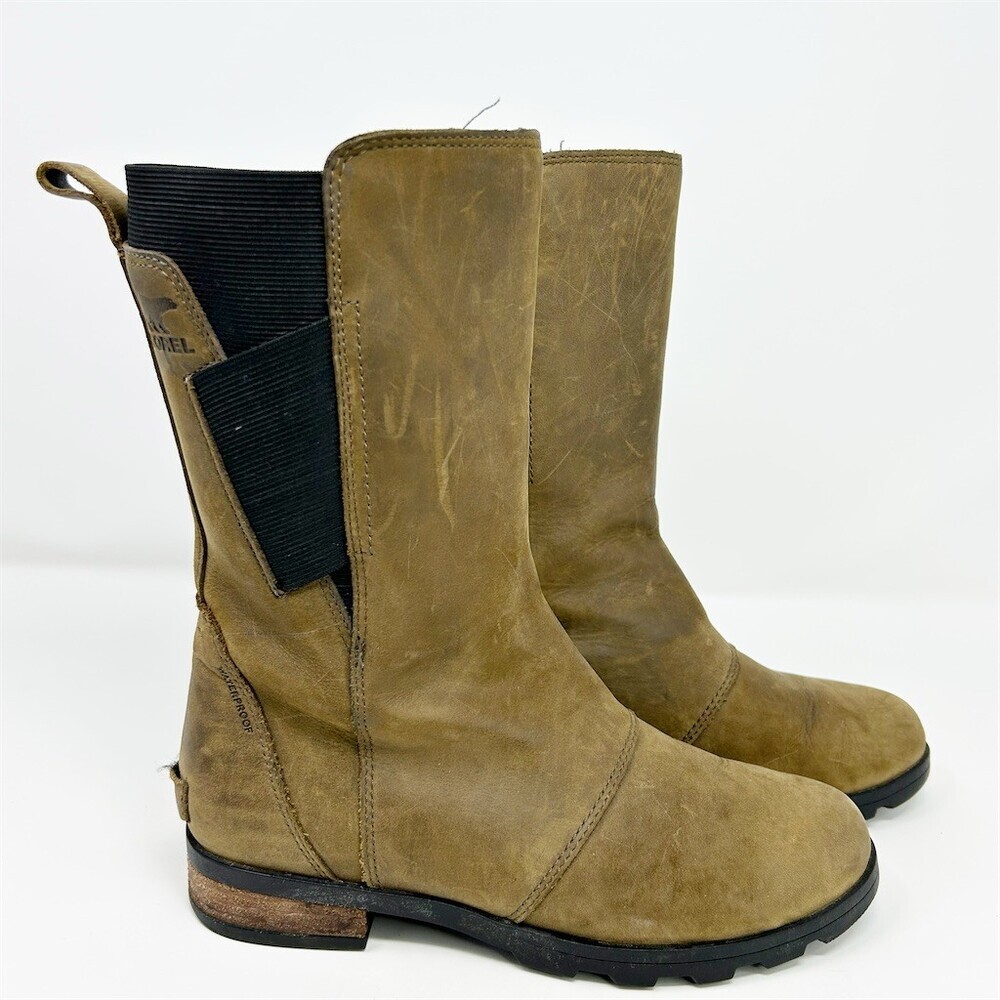 Sorel Waterproof Pull-On Mid-Calf Boots Brown Lug Sole Outdoor 6 **SMALL FLAW**